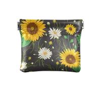 Portamonete in pelle PU con girasoli bianchi e camomilla, con clip a scatto, design con fiori estivi, mini portafoglio per monete, carte e oggetti essenziali, Multi, moderno