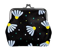 Portamonete in pelle PU da donna con fiore floreale nero camomilla Portamonete con fibbia mini per ragazze