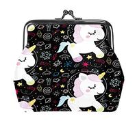 Portamonete in pelle PU da donna Unicorn Black Space Galaxy Portamonete con mini fibbia per ragazze