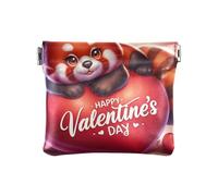 Portamonete in pelle PU per amanti dei viaggi con gatto, mini borsa per cosmetici, San Valentino Panda rosso e cuore, Motivo: