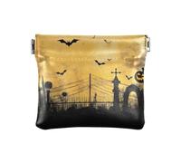 Portamonete in pelle PU per monete, borsa da schiacciare, mini beauty case, Halloween, luna piena, Modello:
