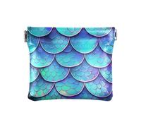 Portamonete in pelle PU piccolo portamonete colorato blu sirena squame ragazze donne donne mini borsa per il trucco carino colorato blu sirena montagna 1 taglia, accessori da viaggio, Spalla da sirena