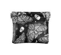 Portamonete in pelle PU, piccolo portamonete con teschio e luna esoterica con clip a scatto, design Day of The Dead, mini portafoglio per monete, carte e oggetti essenziali, Multi, moderno