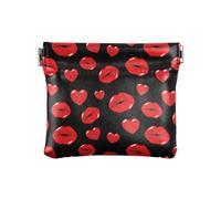 Portamonete in pelle PU rossa con motivo a labbra e cuore, comoda borsa per il trucco, per ragazze e donne, Labbra Bacio Cuore Pattern Love Red, 1 Size, Accessorio da viaggio