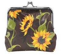 Portamonete in pelle rosa per le donne carino Kiss Lock floreale girasole nero portamonete sacchetto, Girasole Floreale Nero, OneSize