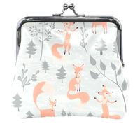 Portamonete in pelle verde chiaro con volpe foresta personalizzata per le donne carino blocco bacio ragazze cambio portamonete, Foresta Volpe Verde Chiaro, classico