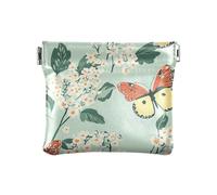 Portamonete in pelle verde primavera fiore e farfalla bianca piccola borsa fantasia tasca borsa trucco per uomo donna viaggio, fiore verde primavera e farfalla bianca, Decorazione