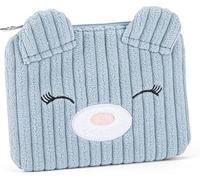 Portamonete in Velluto Ufficiale Mofu Mofu Blu orsetta, con Pratica Chiusura a Zip, Elementi 3D e Ricami, Patch Logo sul Retro, 15x11 cm + portachiave