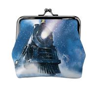 Portamonete invernale con stampa di treno ferroviario notturno di Natale, portamonete portatile in fibra di pelle mini portamonete da donna, Nero , Taglia unica, Portamonete