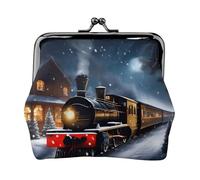 Portamonete invernale con stampa di treno ferroviario notturno di Natale, portamonete portatile in fibra di pelle mini portamonete da donna, Nero , Taglia unica, Portamonete