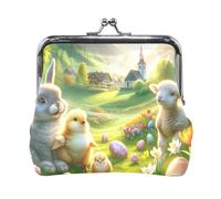 Portamonete leggero con chiusura a scatto con funghi della foresta, organizer portatile per cambiamenti, Villaggio degli animali di Pasqua Verde, Taglia unica, Villaggio degli animali di Pasqua Verde