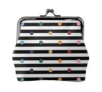 Portamonete leggero con stampa a pois arcobaleno glitterato a righe in bianco e nero, portafoglio minimalista per corse di caffè e uscite locali, Nero , Taglia unica, Portamonete