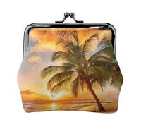 Portamonete leggero con stampa di palme tropicali e tramonto sulla spiaggia, portafoglio minimalista per corse di caffè e gite locali, Nero , Taglia unica, Portamonete