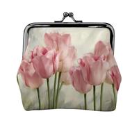 Portamonete leggero con stampa di tulipani rosa, portafoglio minimalista per corse di caffè e uscite locali, Nero , Taglia unica, Portamonete