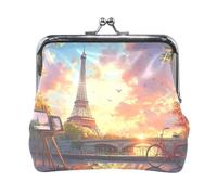 Portamonete marrone con animali del bosco, senza cerniera, portamonete in materiale riciclato per le donne, Tramonto Torre Eiffel, Taglia unica, Tramonto Torre Eiffel