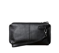 Portamonete Mini Uomo for il tempo libero in pelle con borsa lunga, morbida, cerniera a mano, strato porta soldi, for carte di credito in vacchetta, for cellulare(Black (trumpet))