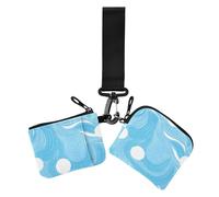 Portamonete minimalista blu a onde doppie porta carte di credito portafoglio piccolo staccabile per carta d'identità con cinturino da polso per lavoro e viaggi, 2 pezzi, palle minimaliste onde blu, 1