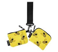 Portamonete minimalista con portachiavi, per donne e ragazze, 2 pezzi, modello felice buona fortuna ape miele, 4.13"(L) x 3.5"(W), Accessorio da viaggio