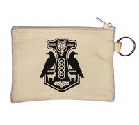 Portamonete minimalista Hammer of God Thor Crow Graphic Key Chain Beige