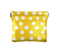 Portamonete moderno in pelle bianca rotonda a pois gialli piccolo portamonete comodo mini cosmetico per donne viaggio, tondi bianchi moderni pois gialli, 1 size, moderno