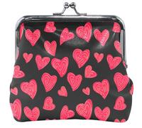 Portamonete moderno in pelle da donna, con chiusura a bacio, San Valentino, nero e rosso, con cuore per cambio denaro, 11,5 x 10,5 cm