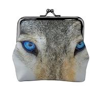 Portamonete multifunzione con stampa di lupo con occhi azzurri, alla moda, unisex, Nero , Taglia unica