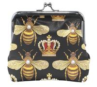 Portamonete nero con corone reali api personalizzate per le donne in pelle carino blocco bacio piccolo cambiamento borsa, Bees Royal Corone Nero, classico