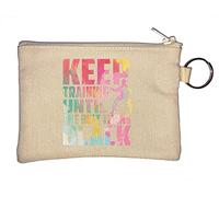 Portamonete nero con scritta "Keep Training Until The Belt Turns", colore beige