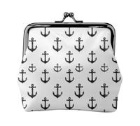 Portamonete nero con stampa di ancora, da donna, con chiusura a bacio, portamonete in pelle PU