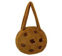 Portamonete per biscotti da donna, soffice borsa a tracolla marrone cioccolato con chiusura a cerniera, divertente portamonete in peluche dal design biscotto, mini borsa rotonda per oggetti essenzial