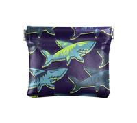 Portamonete per le donne squali su borsa con cambio di clip blu navy portamonete, squali in marina, 10,5 x 9,7 cm, stampa, Squali della Marina, 4.3" x 3.7", Pressa