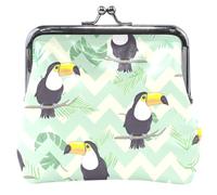 Portamonete personalizzato con tucano tropicale foglie, in pelle verde, per donne e ragazze, con fibbia, serratura da bacio, scambio carte per monete, foglie tropicali tucano, verde, classico, Foglie