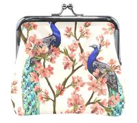 Portamonete personalizzato da donna, in pelle, carino, bello, pavone tropicale, lucchetto da bacio, fibbia, piccolo portafoglio per monete, bellissimo pavone tropicale, classico, Bellissimo pavone