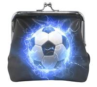 Portamonete personalizzato in pelle blu incandescente per le donne carino bacio blocco cambio borsa per ragazze, Pallone Da Calcio Glowing Blu Nero, classico