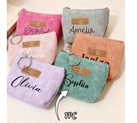 Portamonete personalizzato in velluto a coste per donna con chiusura lampo, borsa per il trucco di grande capacità, regalo perfetto per damigelle o addio al nubilato, borsa di stoccaggio per donne in