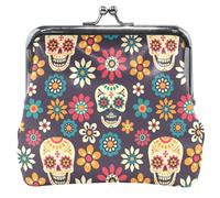 Portamonete personalizzato per uomini e donne, in pelle, chiusura a bacio, borsa cambio valuta ragazza, Death Day Sugar Skulls Flowers, Classic, Death Day Sugar Skulls Flowers, Classico