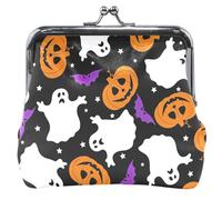 Portamonete personalizzato per uomo donna in pelle fantasma Halloween nero con fibbia a bacio piccolo sacchetto portamonete, fantasma di Halloween nero, classico, Fantasma Halloween Nero, Classico
