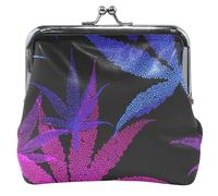 Portamonete personalizzato viola con foglie blu nere per uomo donna fibbia in pelle chiusura a bacio piccola borsa cambiamento per monete, Viola Foglie Blu Nero, classico