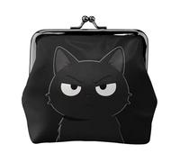 Portamonete piatto in pelle nera con gatto da donna, piccolo portafoglio con chiusura a bacio, mini porta carte per chiavi, rossetto, carino portamonete da viaggio