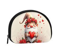 Portamonete piccolo a conchiglia con cuore di gnomo e rose per San Valentino, per uomo e donna - Portafoglio piccolo con cerniera, porta monete, chiavi e carte da viaggio portatile