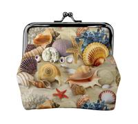 Portamonete piccolo con stampa a tema spiaggia di sabbia, stelle marine, conchiglie, portafoglio da viaggio leggero per visite turistiche e shopping, Nero , Taglia unica, Portamonete