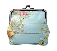 Portamonete piccolo con stampa di conchiglie a tema spiaggia, portafoglio da viaggio leggero per visite turistiche e shopping, Nero , Taglia unica, Portamonete