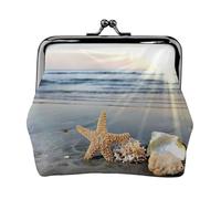 Portamonete piccolo con stampa di conchiglie sulla spiaggia, portafoglio da viaggio leggero per visite turistiche e shopping, Nero , Taglia unica, Portamonete