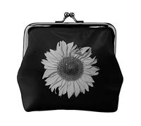 Portamonete piccolo con stampa nera girasole Portamonete in pelle con chiusura a bacio Portafoglio portamonete Regali per uomo Donna