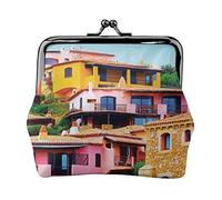 Portamonete piccolo con stampa villaggio di montagna Portamonete in pelle con chiusura a bacio Portafoglio portamonete Regali per uomo Donna