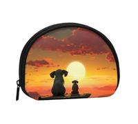 Portamonete piccolo da viaggio alla moda con elefante e cane che guardano il tramonto | Piccola borsa cosmetica a conchiglia per borsetta con cerniera, portamonete per uomo e donna, organizer per chi