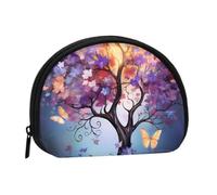 Portamonete piccolo da viaggio alla moda con fiori colorati, farfalle e albero | Piccola borsa cosmetica a conchiglia per borsetta con cerniera, portamonete per uomo e donna, organizer per chiavi e c