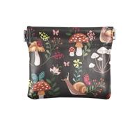 Portamonete piccolo in pelle PU, con funghi, lumache, farfalle, chiusura a scatto, design con coccinelle, fiori colorati, per monete, carte e oggetti essenziali, Multi, moderno