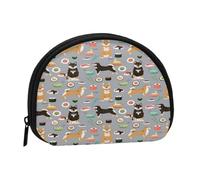 Portamonete,Portafogli Portamonete Portamonete Portamonete Mini Portafogli per Donne Ragazze Regalo,Shiba Inu Cani Cane E Tagliatelle Sushi Design Grigio