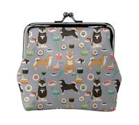 Portamonete,Portafogli Portamonete Portamonete Portamonete Mini Portafogli per Donne Ragazze Shiba Inu Cani Cane E Tagliatelle Sushi Design Grigio